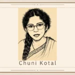 Sketch portrait of Chuni Kotal wearing glasses and a traditional sari.